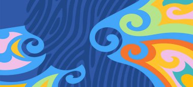 Çeşitli kıvrımlı süslemeleri olan organik dalgalı dokuların soyut arkaplanı. Kıvrımlı kıvrımlar dalga dokusu arkaplanındaki dekoratif süslemeleri. 