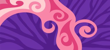 Çeşitli kıvrımlı süslemeleri olan organik dalgalı dokuların soyut arkaplanı. Kıvrımlı kıvrımlar dalga dokusu arkaplanındaki dekoratif süslemeleri. 