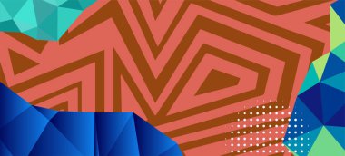 Çizgili dokuların soyut arkaplanı ve geometrik düşük poli şekilli süslemeler. Çizgili arkaplan dokusu üzerindeki elmas yüzeyler kolajı.