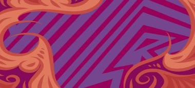 Geometrik çizgili kıvrımlı süslemeli soyut arkaplan. Dekoratif kıvrımlı çizgili desen kolajı süslemeleri şekillendirir.