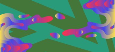 Geometrik çizgili soyut arkaplan dokusu ve gradyan renkli kabarcıklar şekil süslemeleri.