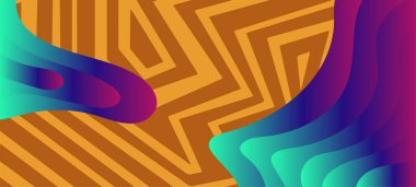 Geometrik çizgili soyut arkaplan dokusu ve gradyan renkli kabarcıklar şekil süslemeleri.