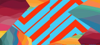 Çizgili desenli ve dikdörtgen yüzeyli soyut arkaplan. Geometrik şekillerin kolajı çizgi dokusunun üzerine süsleme.