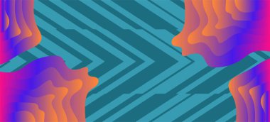 Geometrik çizgili soyut arkaplan dokusu ve gradyan renkli kabarcıklar şekil süslemeleri.