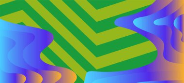 Geometrik çizgili soyut arkaplan dokusu ve gradyan renkli kabarcıklar şekil süslemeleri.