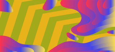 Geometrik çizgili soyut arkaplan dokusu ve gradyan renkli kabarcıklar şekil süslemeleri.