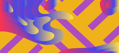 Geometrik çizgili soyut arkaplan dokusu ve gradyan renkli kabarcıklar şekil süslemeleri.