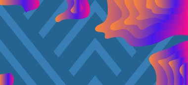 Geometrik çizgili soyut arkaplan dokusu ve gradyan renkli kabarcıklar şekil süslemeleri.