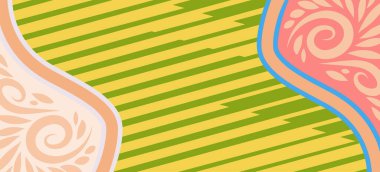 Geometrik çizgili kıvrımlı süslemeli soyut arkaplan. Dekoratif kıvrımlı çizgili desen kolajı süslemeleri şekillendirir.