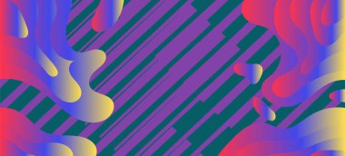 Geometrik çizgili soyut arkaplan dokusu ve gradyan renkli kabarcıklar şekil süslemeleri.