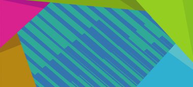 Dikdörtgen renk şekilli çizgili dokunun soyut arkaplanı süslemeleri şekillendirir. Çokgen kağıt kesim şekillerinin satır dokusu arkaplanı üzerindeki kolajı.