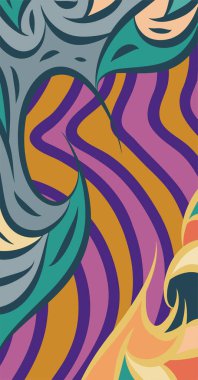 Geometrik çizgili kıvrımlı süslemeli soyut arkaplan. Dekoratif kıvrımlı çizgili desen kolajı süslemeleri şekillendirir.