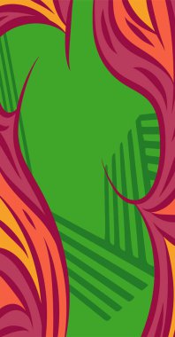 Geometrik çizgili kıvrımlı süslemeli soyut arkaplan. Dekoratif kıvrımlı çizgili desen kolajı süslemeleri şekillendirir.