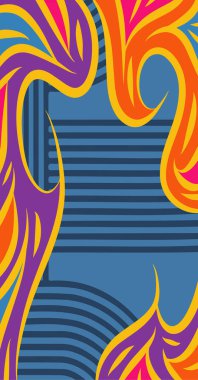 Geometrik çizgili kıvrımlı süslemeli soyut arkaplan. Dekoratif kıvrımlı çizgili desen kolajı süslemeleri şekillendirir.