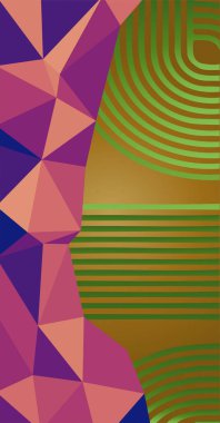 Çeşitli geometrik şekilleri olan soyut bir arkaplan. Çeşitli geometrik çokgen ve çizgili dokunun kolajı.