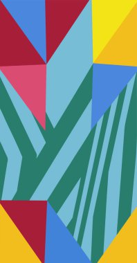 Çeşitli geometrik şekilleri olan soyut bir arkaplan. Çeşitli geometrik çokgen ve çizgili dokunun kolajı.