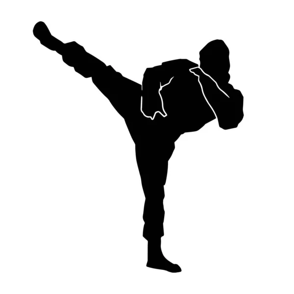 Silhouette Martial Artist Action Pose Doing Kick Silhouette Male Fighter — Stock Vector
