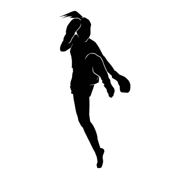 一个练跆拳道的女人的轮廓 女武术家穆艾泰人在动作姿势的轮廓 — 图库矢量图片