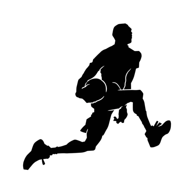 Silhueta Ilustração Jogador Bola Cesta Masculina Pose Ação Silhueta Atleta — Vetor de Stock