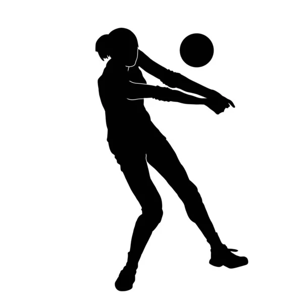 一个女排球运动员在动作姿势的轮廓 女子截击球运动员的轮廓 — 图库矢量图片