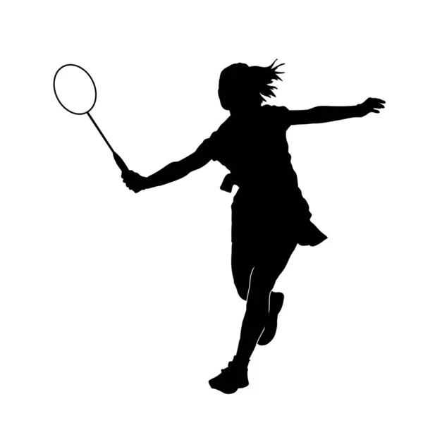 Silhouet Van Een Vrouwelijke Badminton Atleet Actie Poseren Silhouet Van — Stockvector