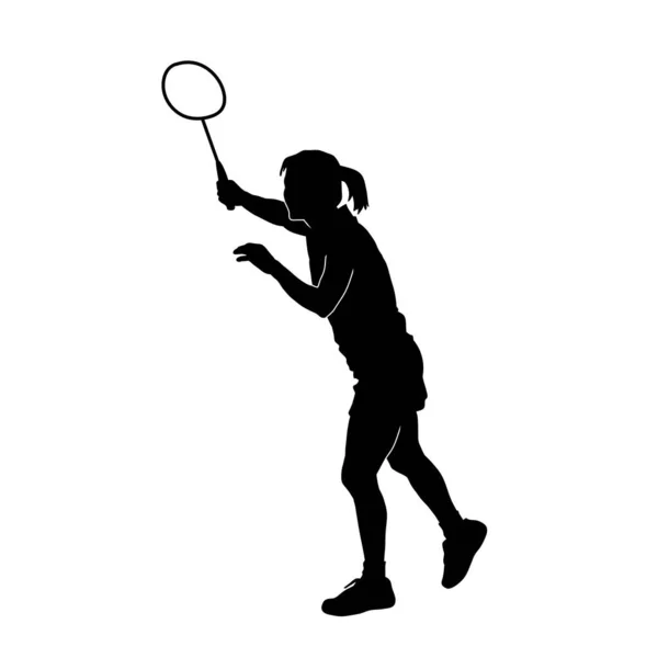 Silhouette Atleta Badminton Femminile Posa Azione Silhouette Giocatore Badminton Che — Vettoriale Stock