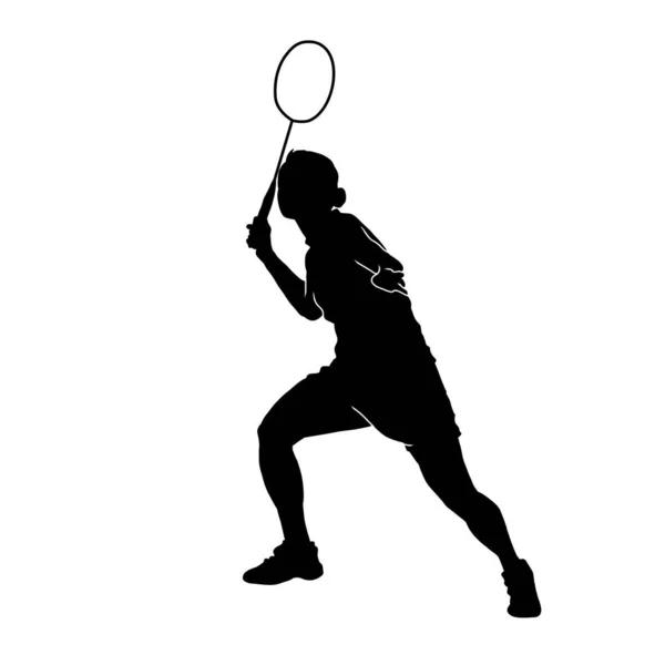 Silhouette Einer Badmintonsportlerin Action Pose Silhouette Einer Badmintonspielerin Die Mit — Stockvektor