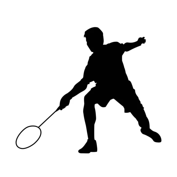 Silhouette Male Badminton Athlete Action Pose Silhouette Badminton Player Jumping — Stock Vector