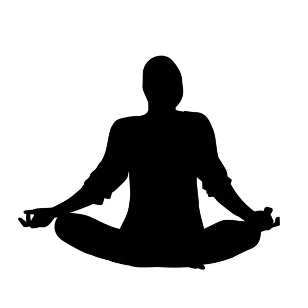 Yoga Pozu Veren Ince Bir Kadının Silueti Meditasyon Için — Stok Vektör
