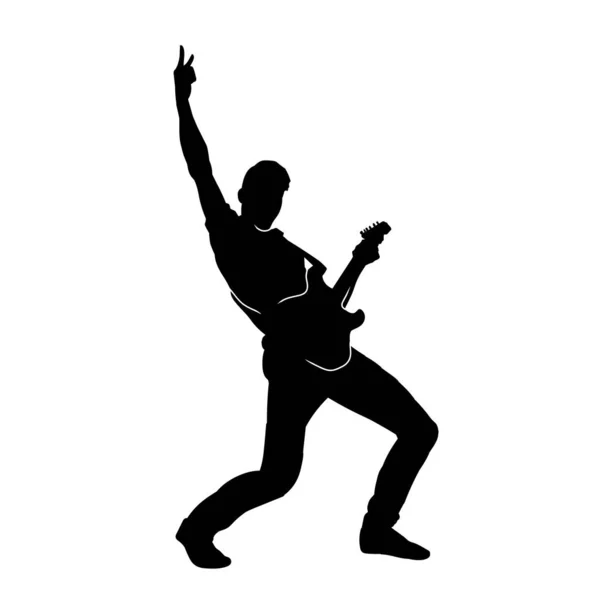 Aksiyon Sırasında Gitar Çalan Bir Müzisyenin Silueti Hareket Halindeki Bir — Stok Vektör
