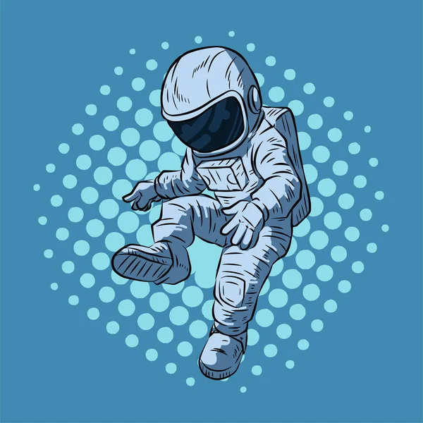 Иллюстрация Космонавта Боевой Позе Нарисованной Стиле Ретро Комического Поп Арта — стоковый вектор
