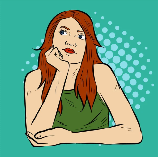 Illustration Pretty Female Thinking Pose Drawn Retro Pop Art Comic — Stock Vector