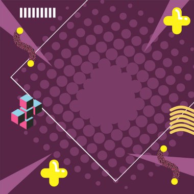 Sosyal medya postası veya poster için kare biçiminde Retro 90 geometrik memphis tarzı arkaplan tasarımı.