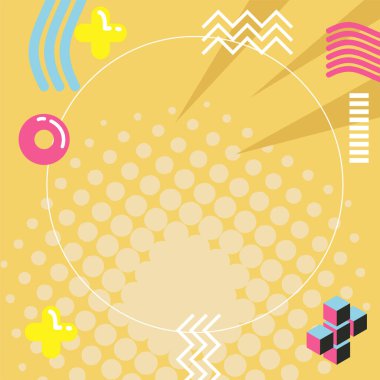 Sosyal medya postası veya poster için kare biçiminde Retro 90 geometrik memphis tarzı arkaplan tasarımı.
