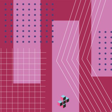 Çeşitli şekil, süs ve renklere sahip soyut geometrik arkaplan. Memphis tarzı sosyal medya arka plan retro titreşimleri yayınladı.