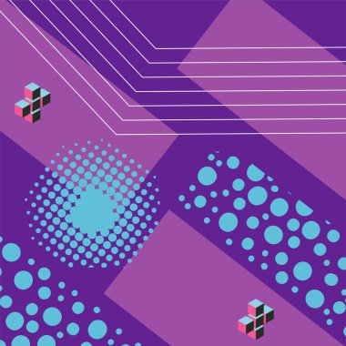 Çeşitli şekil, süs ve renklere sahip soyut geometrik arkaplan. Memphis tarzı sosyal medya arka plan retro titreşimleri yayınladı.