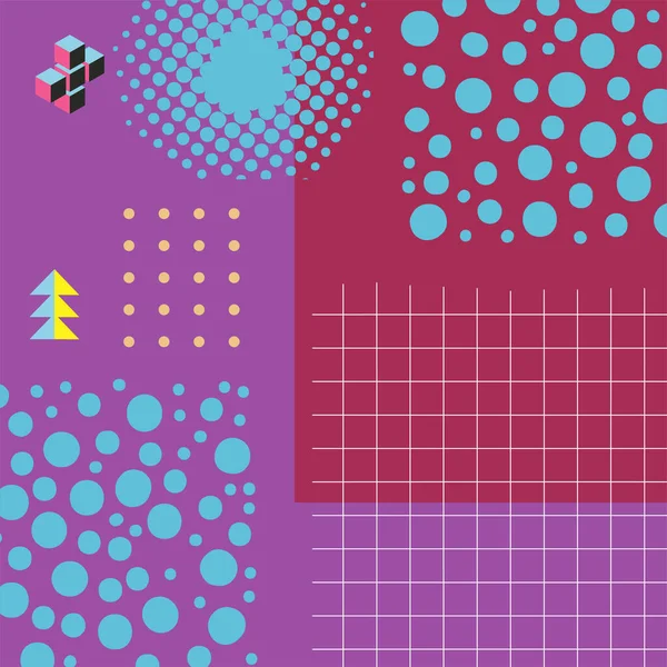 Fond Géométrique Abstrait Avec Diverses Formes Ornements Couleurs Style Memphis — Image vectorielle