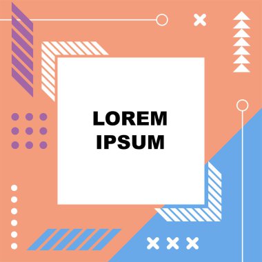Çeşitli geometrik şekillere sahip soyut arkaplan kare kartı. Geometrik memphis tarzıyla kare duvar kağıdı.