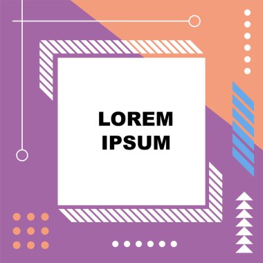 Çeşitli geometrik şekillere sahip soyut arkaplan kare kartı. Geometrik memphis tarzıyla kare duvar kağıdı.