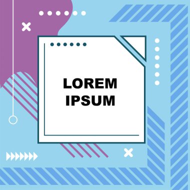 Çeşitli geometrik şekillere sahip soyut arkaplan kare kartı. Geometrik memphis tarzıyla kare duvar kağıdı.