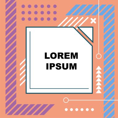 Çeşitli geometrik şekillere sahip soyut arkaplan kare kartı. Geometrik memphis tarzıyla kare duvar kağıdı.