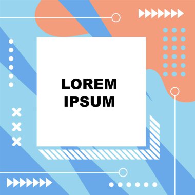 Çeşitli geometrik şekillere sahip soyut arkaplan kare kartı. Geometrik memphis tarzıyla kare duvar kağıdı.