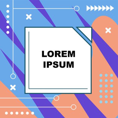 Çeşitli geometrik şekillere sahip soyut arkaplan kare kartı. Geometrik memphis tarzıyla kare duvar kağıdı.