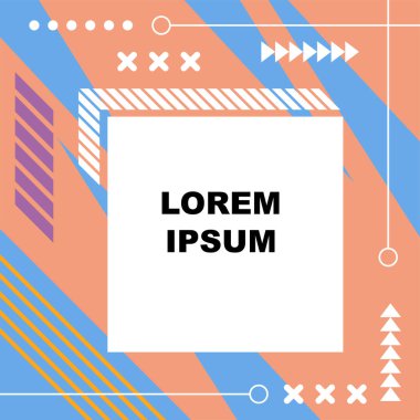 Çeşitli geometrik şekillere sahip soyut arkaplan kare kartı. Geometrik memphis tarzıyla kare duvar kağıdı.