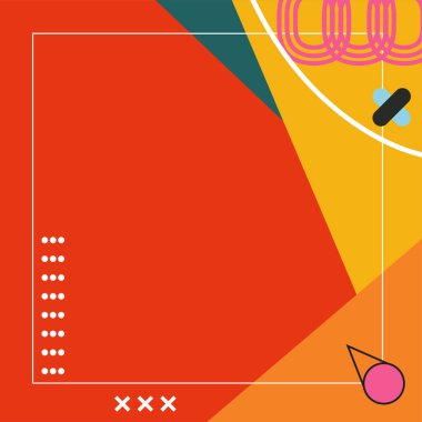 Çeşitli geometrik şekillere sahip soyut arkaplan kare kartı. Geometrik memphis tarzıyla kare duvar kağıdı.