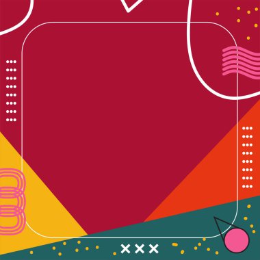 Çeşitli geometrik şekillere sahip soyut arkaplan kare kartı. Geometrik memphis tarzıyla kare duvar kağıdı.