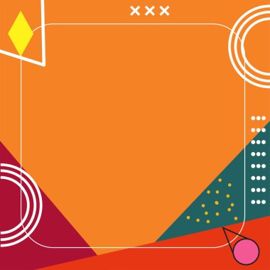 Çeşitli geometrik şekillere sahip soyut arkaplan kare kartı. Geometrik memphis tarzıyla kare duvar kağıdı.