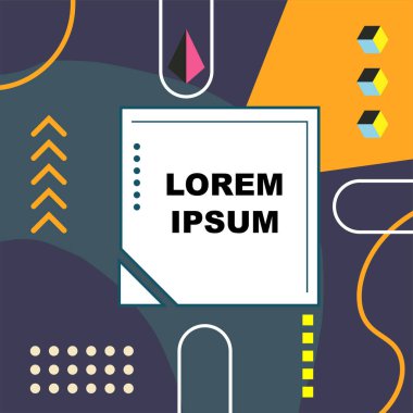 Çeşitli geometrik şekillere sahip soyut arkaplan kare kartı. Geometrik memphis tarzıyla kare duvar kağıdı.