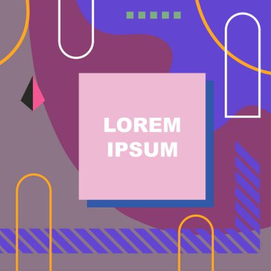 Çeşitli geometrik şekillere sahip soyut arkaplan kare kartı. Geometrik memphis tarzıyla kare duvar kağıdı.