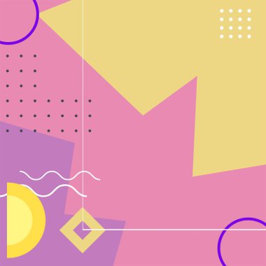 Çeşitli geometrik şekillere sahip soyut arkaplan kare kartı. Geometrik memphis tarzıyla kare duvar kağıdı.